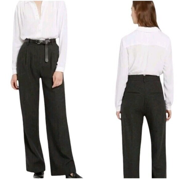 Frank And Oak Gertrude Tweed Trousers Womens 12 Wide-Leg High-Rise Office NWT - Picture 1 of 9
